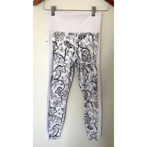 Athleta White Floral Affirmation Leggings Thick Waistband Colorblock Stretch XS - Picture 2 of 10